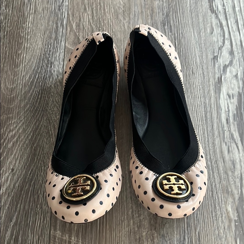 Tory Burch Pink Polka Dot Logo Ballet Flats